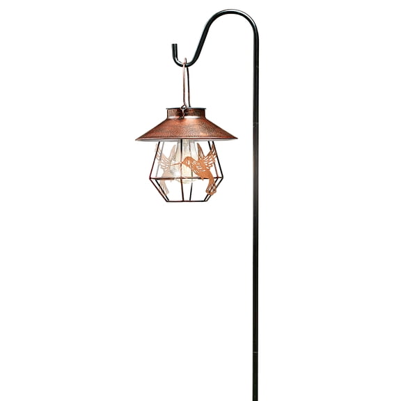 Collections Etc Solar Copper Color Hummingbird Lantern with Shepherd Hook