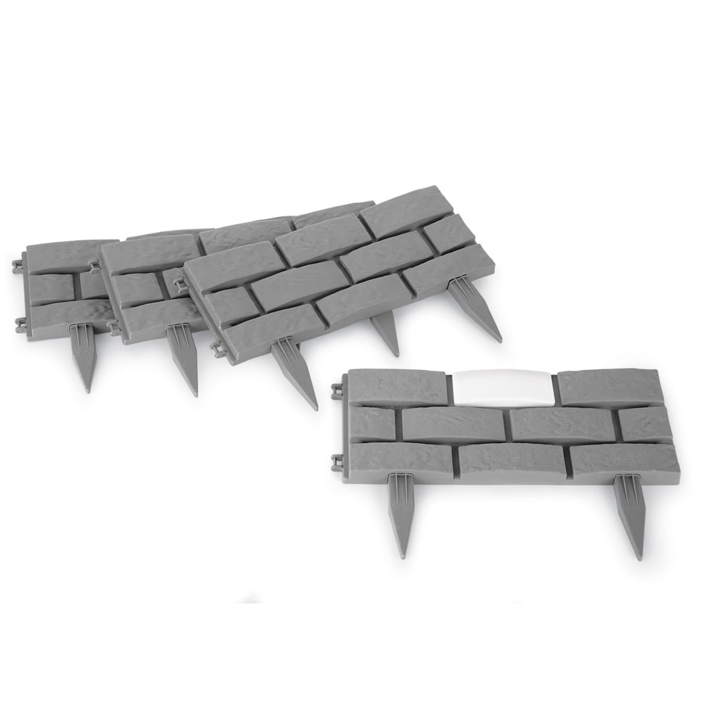Gray Stone-Look Solar Garden Border Stakes Set of 4