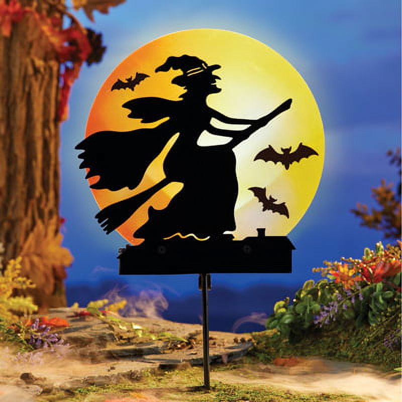 Collections Etc Solar Lighted Flying Witch with Bats Garden Stake ...