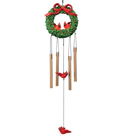 Collections Etc Solar Powered Cardinal and Wreath Windchime