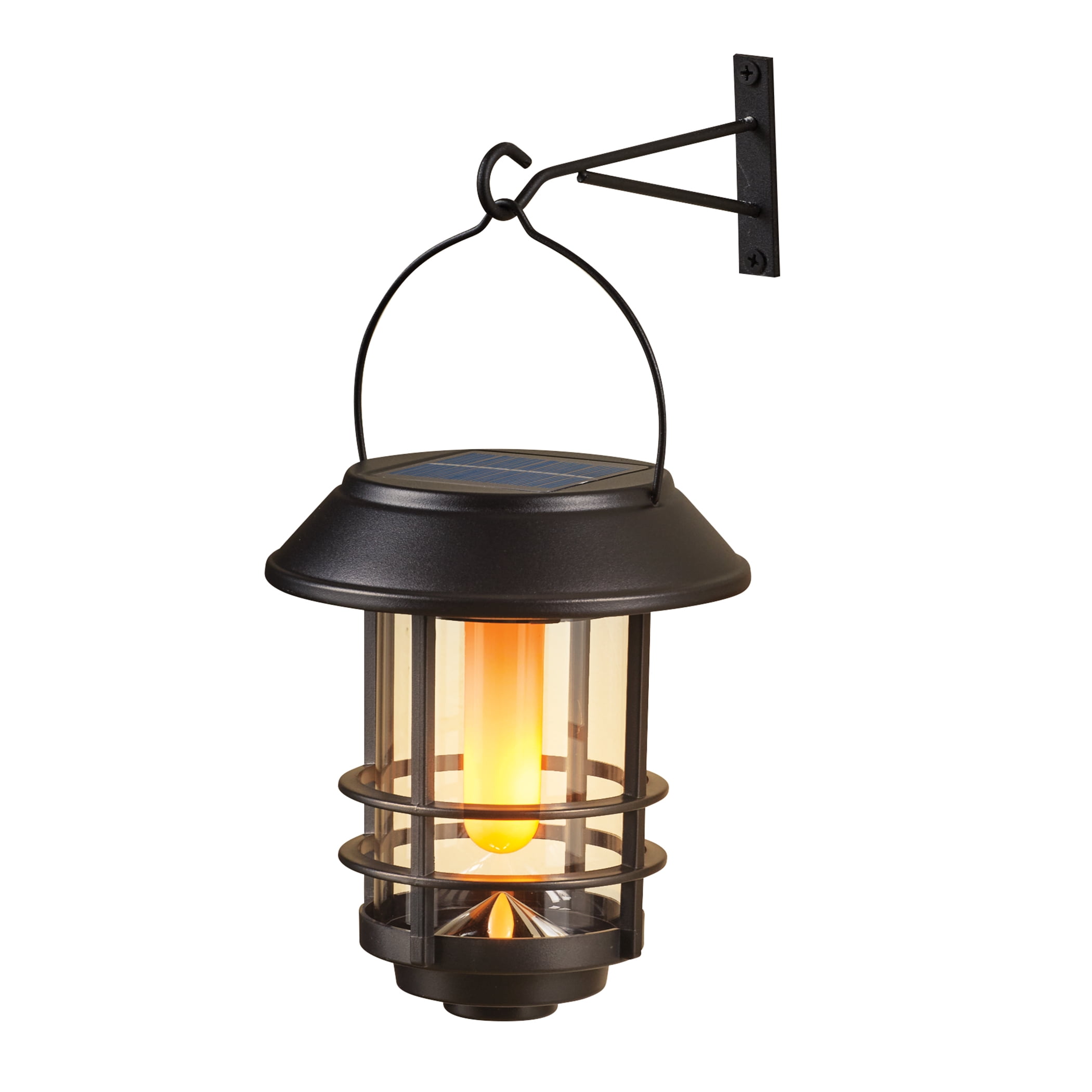 Black Solar Powered Flickering Flame Wall Lantern