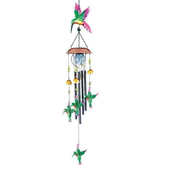 Collections Etc Solar Powered Hummingbird Bell Windchime Garden Mobile NO SIZE
