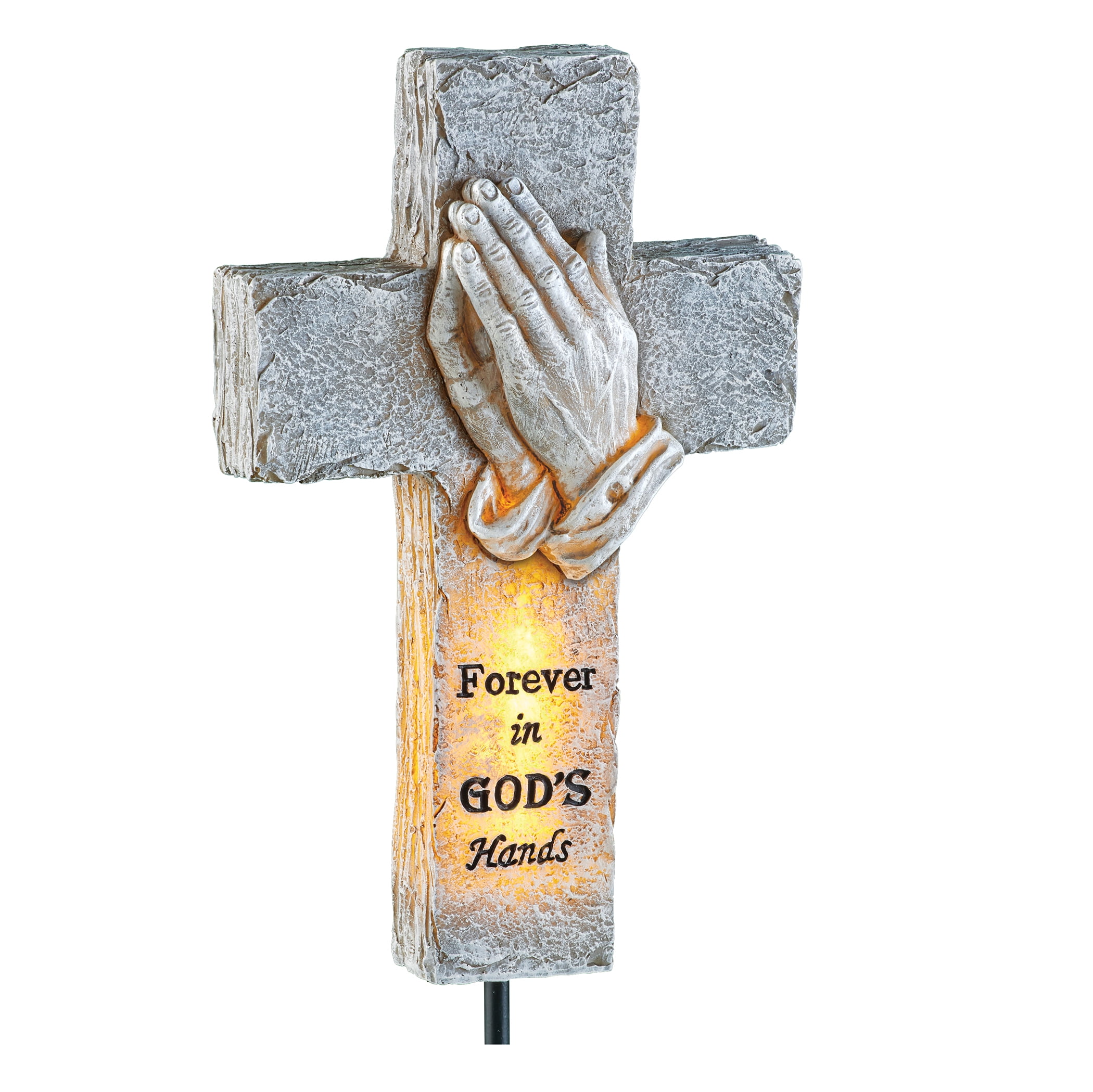 Solar Powered LED Lighted Cross with Praying Hands