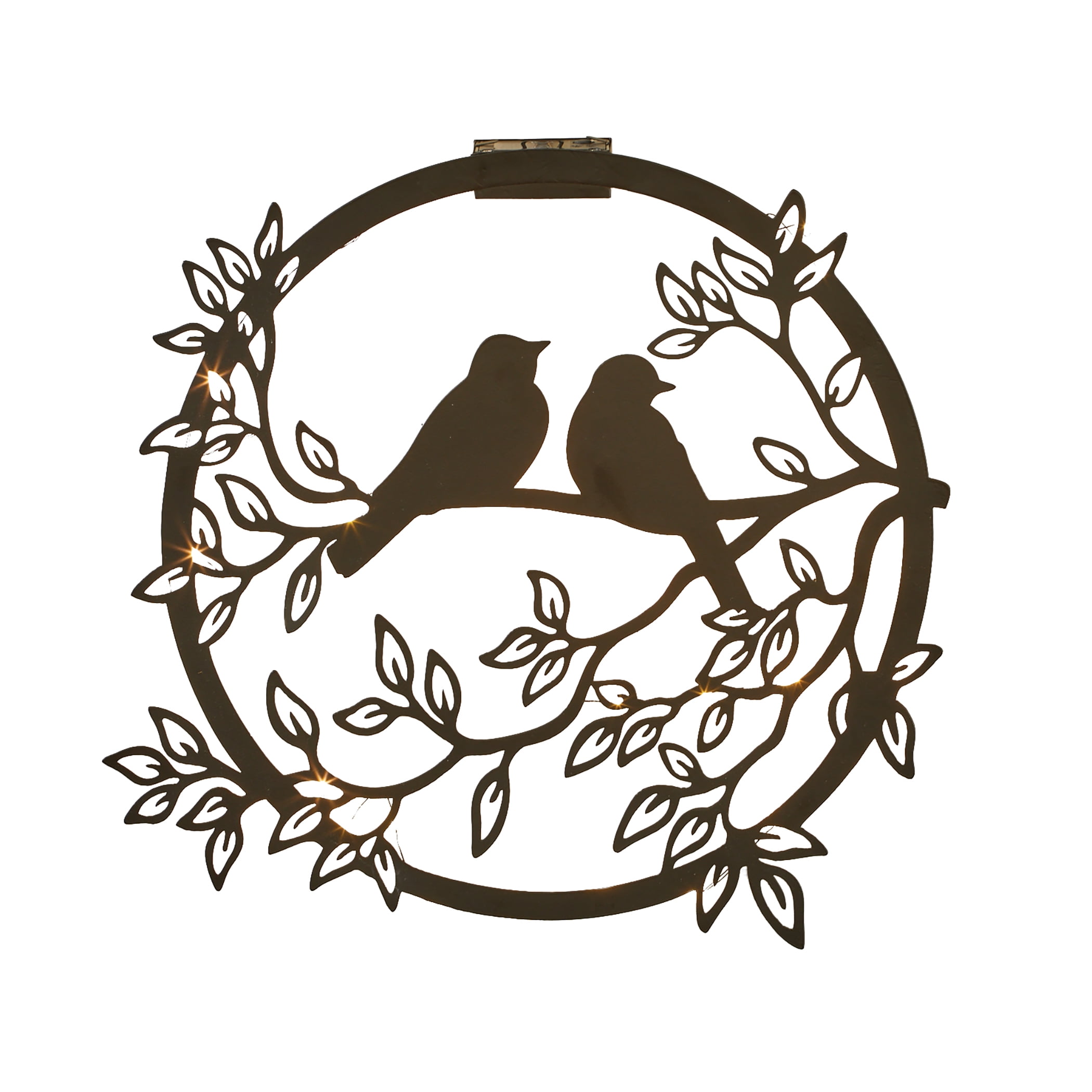 Solar Powered Brown Metal Bird Silhouette Wall Decoration