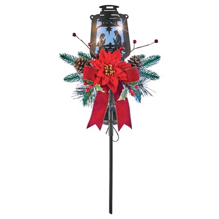 Collections Etc Solar Powered Silhouette Nativity Pine and Holly Yard Stake