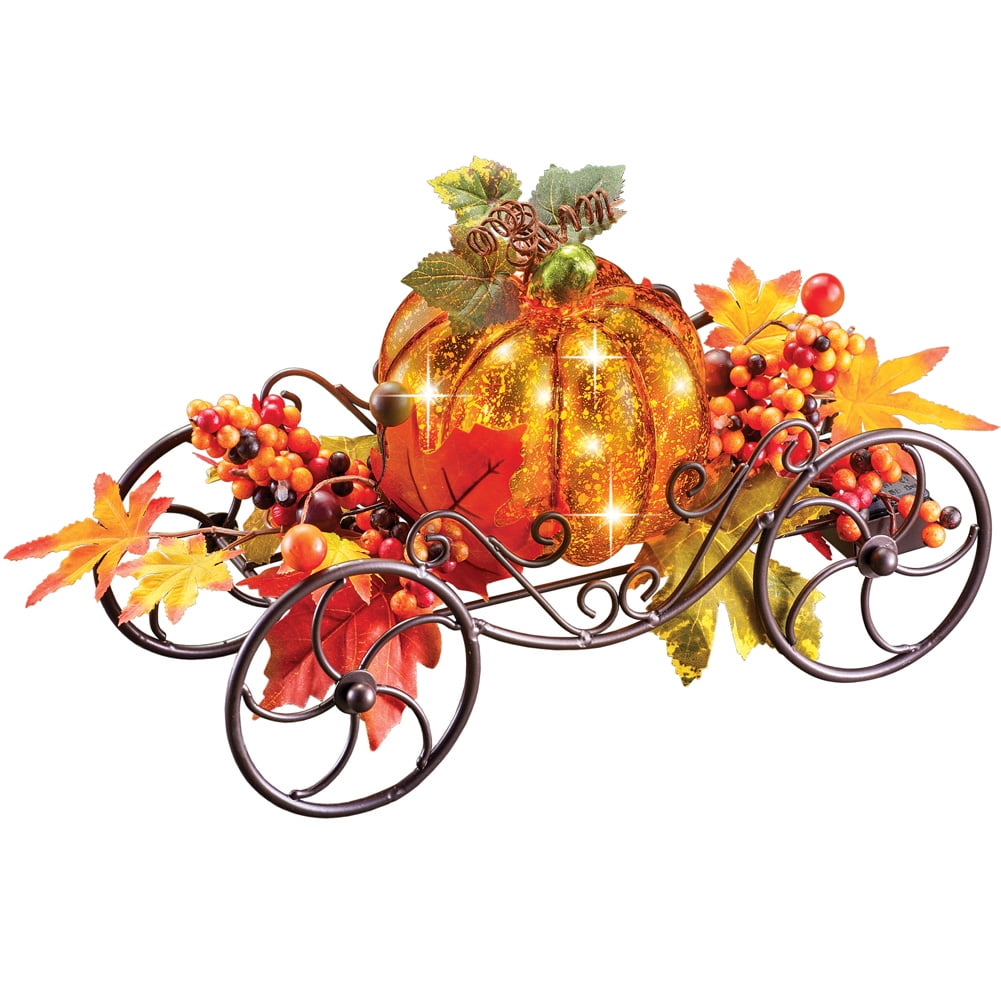 Solar Pumpkin Light Up Wagon with Fall Accents, Iron and Plastic