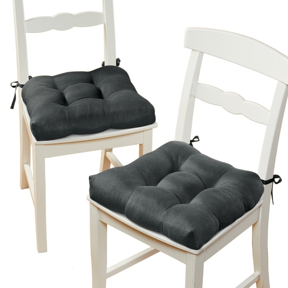 Collections Etc Solid Color Tufted Chair Cushions with Tiebacks - Set of 2