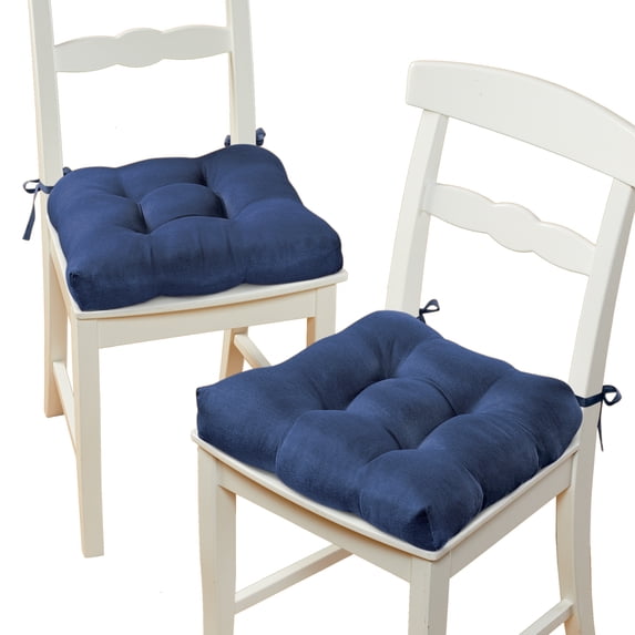 Collections Etc Solid Color Tufted Chair Cushions with Tiebacks - Set of 2