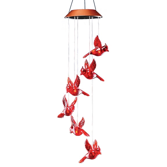Collections Etc Sparkling Solar Powered Cardinal Dangler - Outdoor Yard Decor - Automatically Shines at Night - Hanging Chain and Hook Included - Plastic, Acrylic - 5"Dia x 20"H, 30"H w/Chain