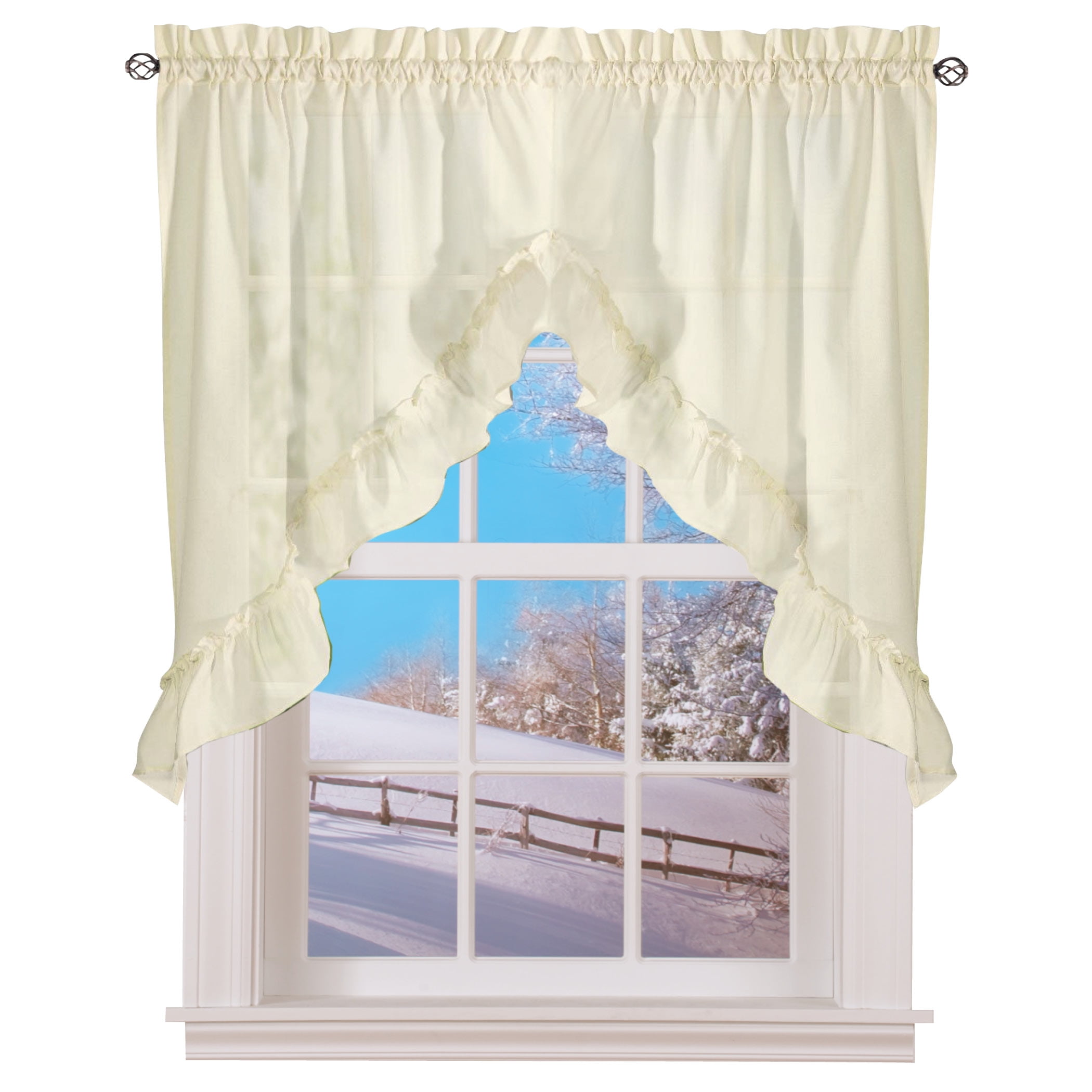 Stacey Cream Polyester Cotton Ruffled Swag Valance Set