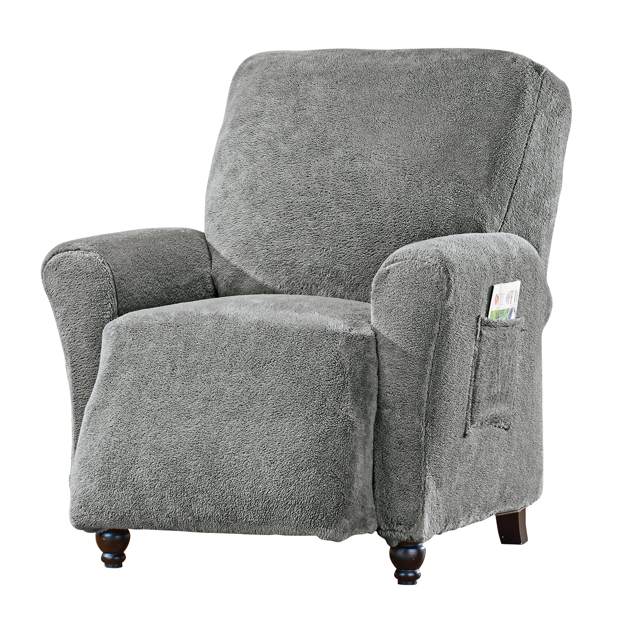 Collections Etc Stretch Sherpa Fleece Furniture Cover Gray Jumbo Recliner