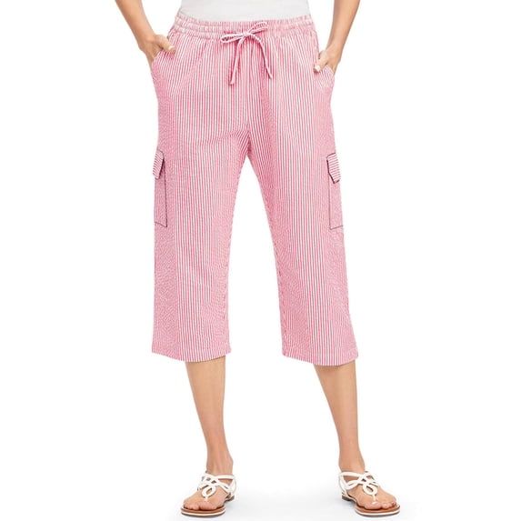 Seersucker Cargo Pocket Capris