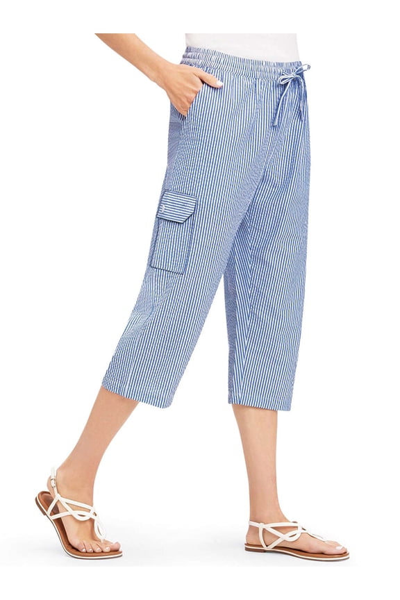 Seersucker Cargo Pocket Capris