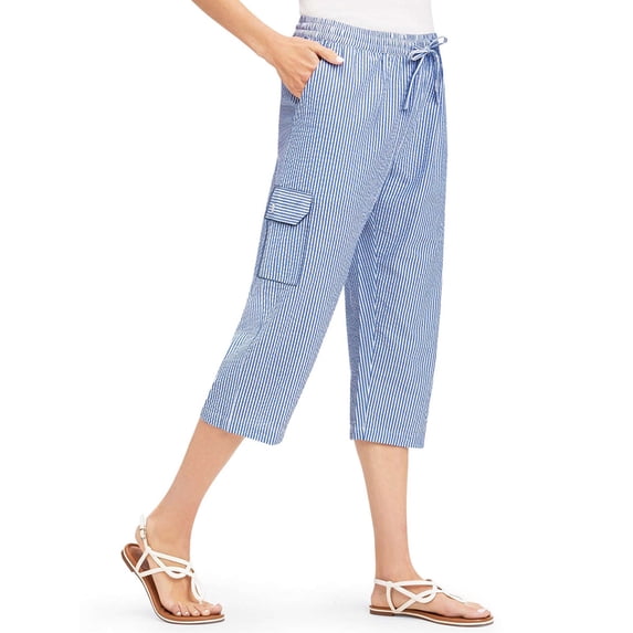 Seersucker Cargo Pocket Capris