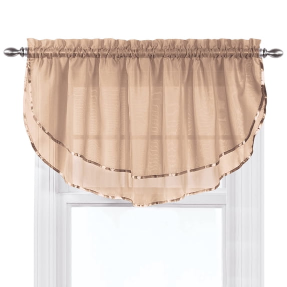 Collections Etc Stylemaster Elegance Sheer Voile Ascot Valance, 60" X 24", Mocha