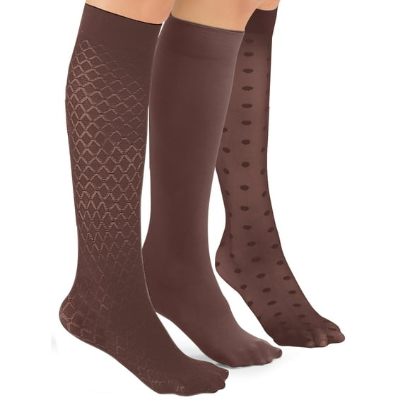 Collections Etc Stylish & Comfortable 15-20mmHg Compression Knee High Stockings, 3 Pairs - Made in USA