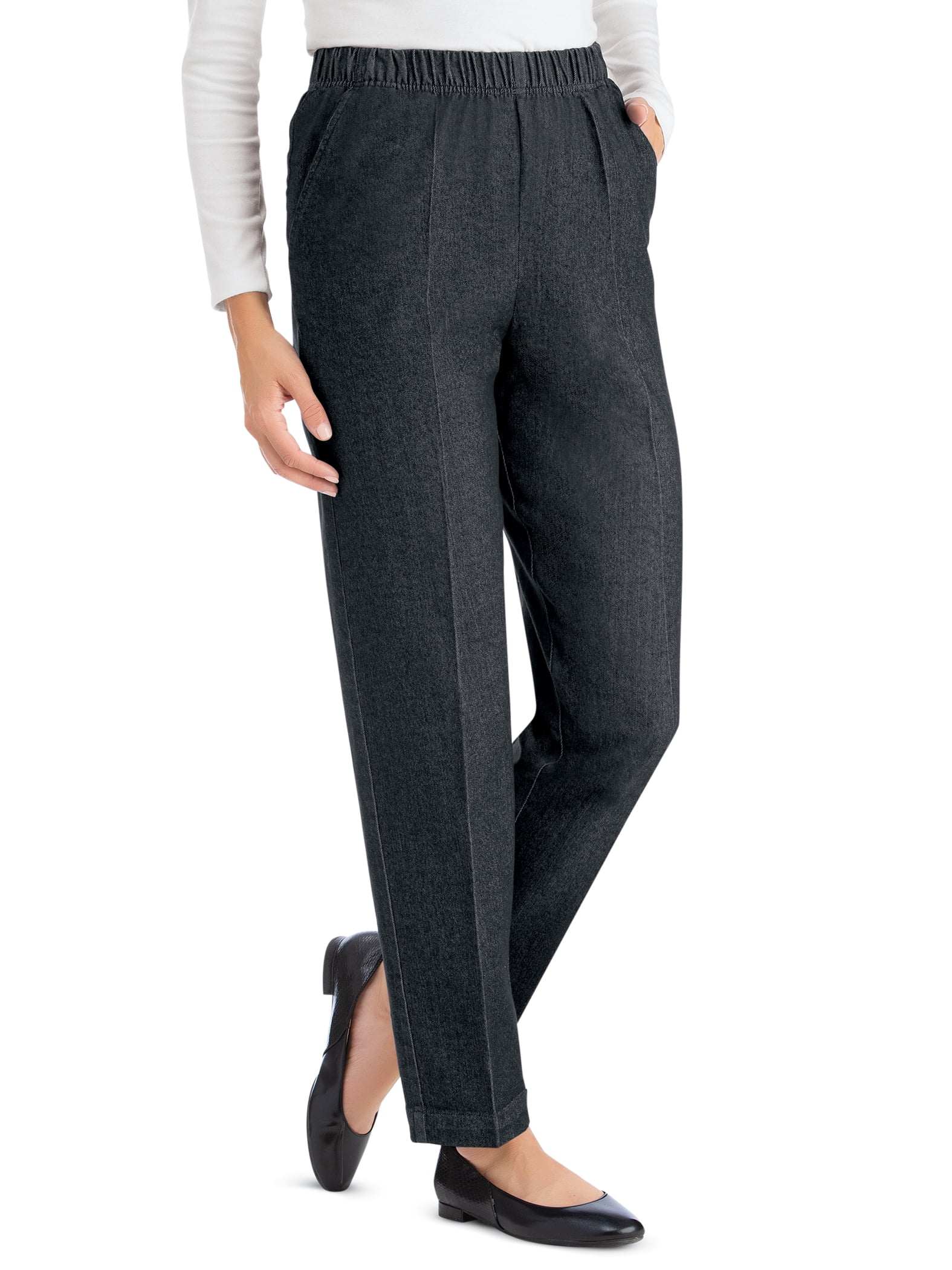 Collections Etc Stylish Ladies Pull-On Woven Pants with Side Pockets ...
