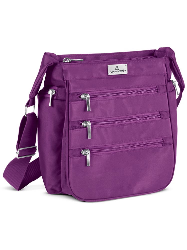 Collections Etc Stylish RFID Blocking Protection Organizzi Handbag with Multiple Zippered Pockets and Adjustable Strap Eggplant