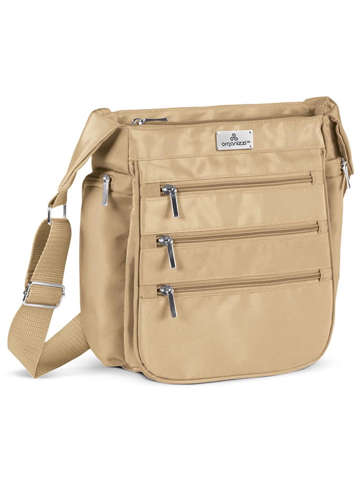 Collections Etc Stylish RFID Blocking Protection Organizzi Handbag with Multiple Zippered Pockets and Adjustable Strap Taupe Walmart