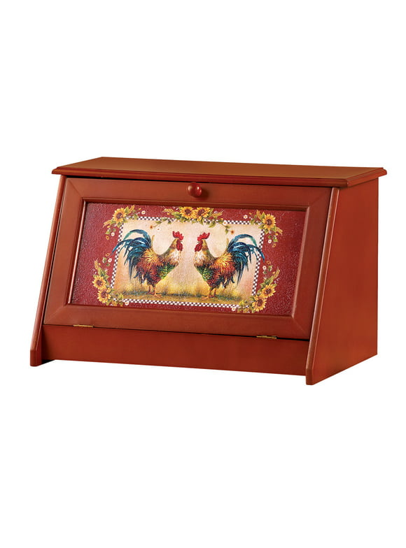 Collections Etc Sunflower Rooster Bread Storage Container Box for Kitchen