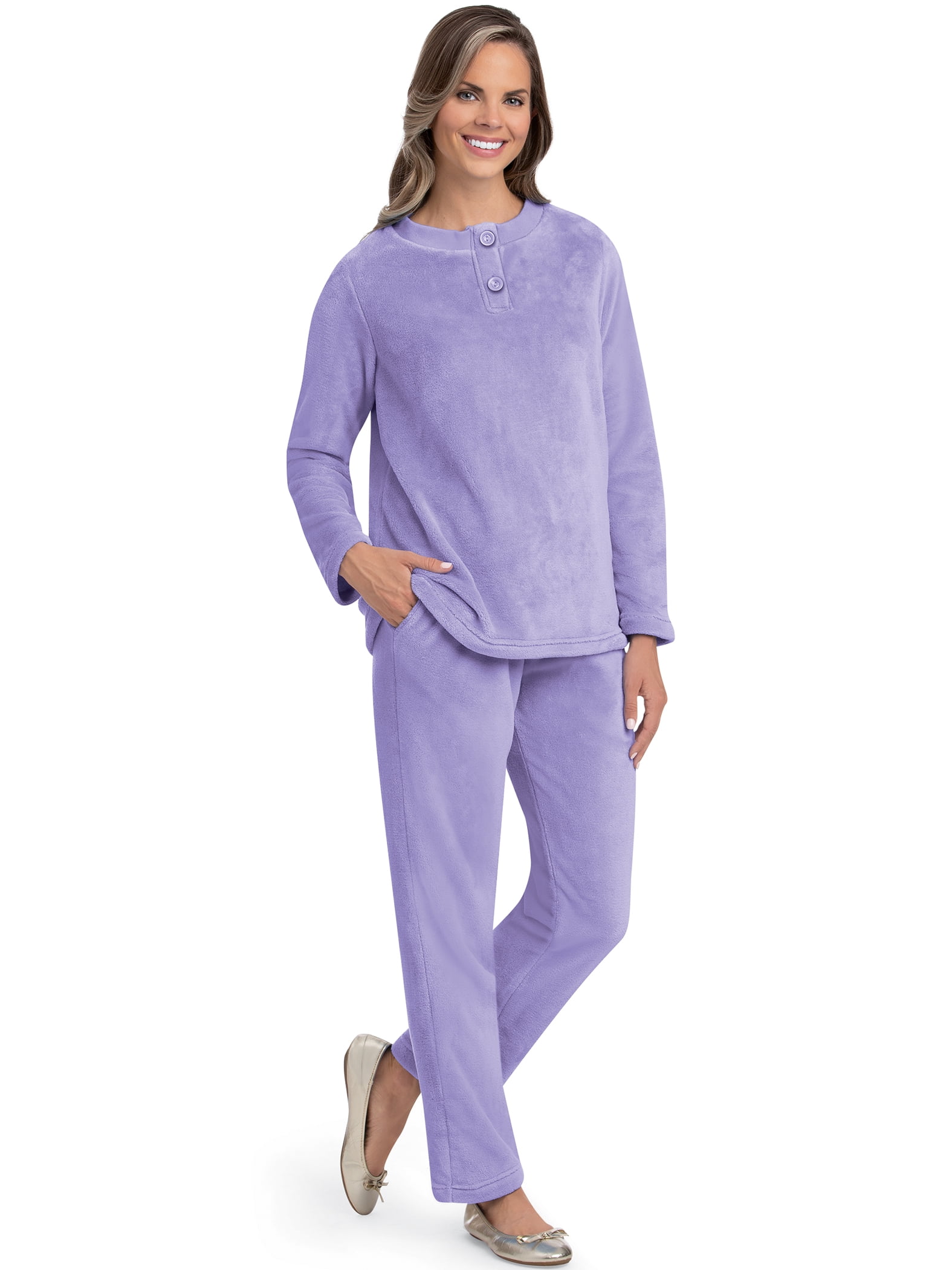 Collections Etc Super Soft & Cozy Plush Fleece 2-Piece Polyester Pajama Set  