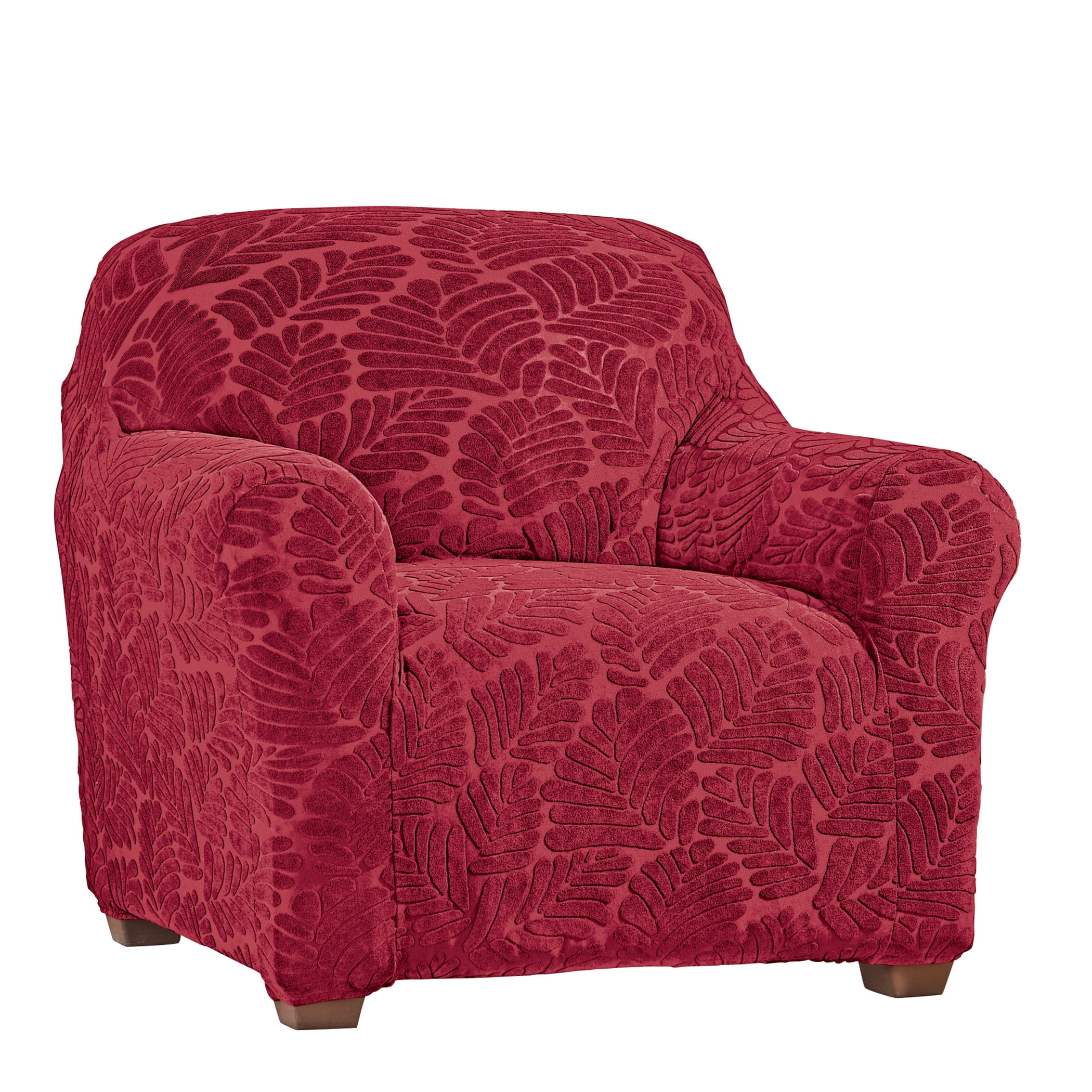 Collections Etc Textured Leaf Stretch Furniture Cover Red Chair