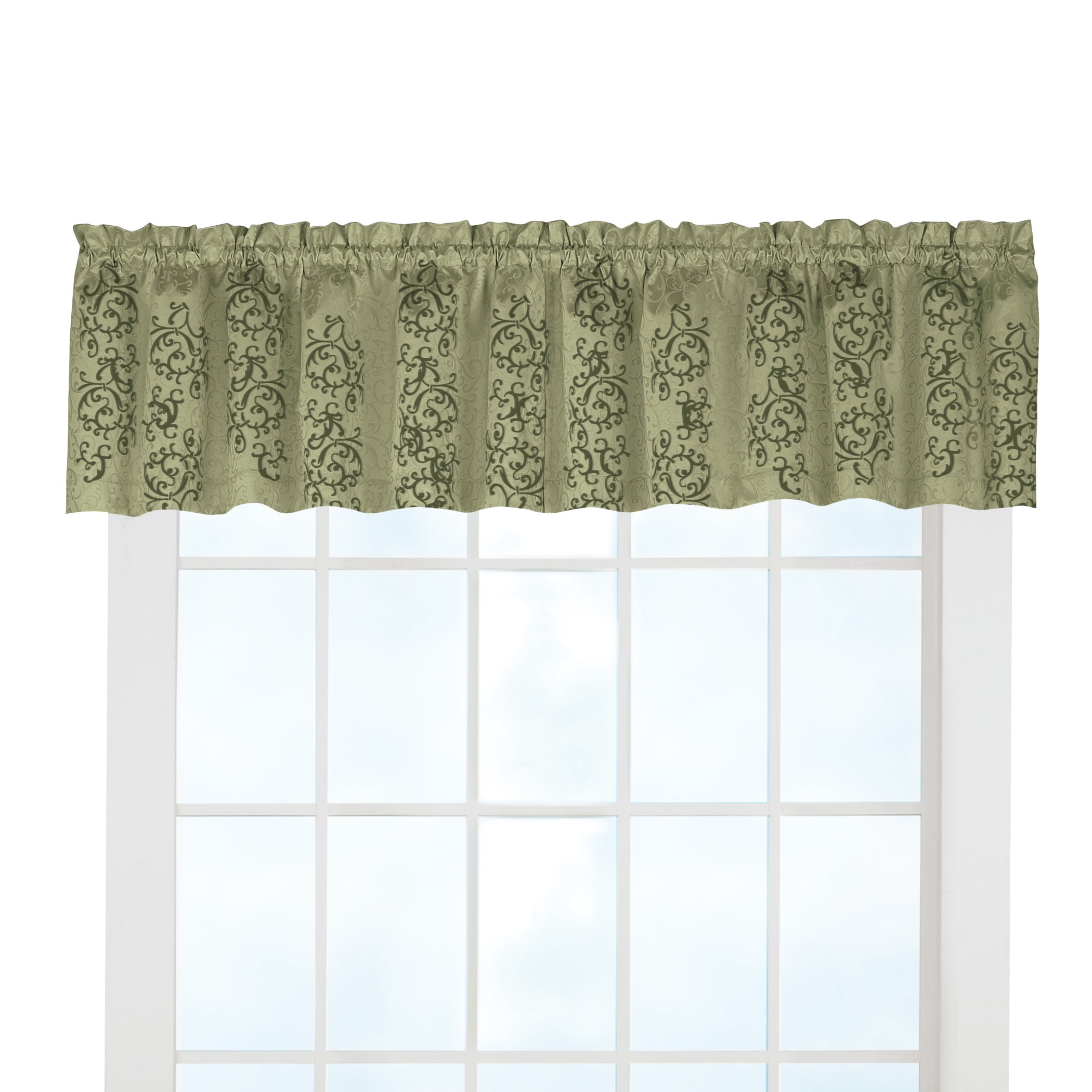 Sage Green Polyester Thermal-Backed Scroll Insulated Window Valance