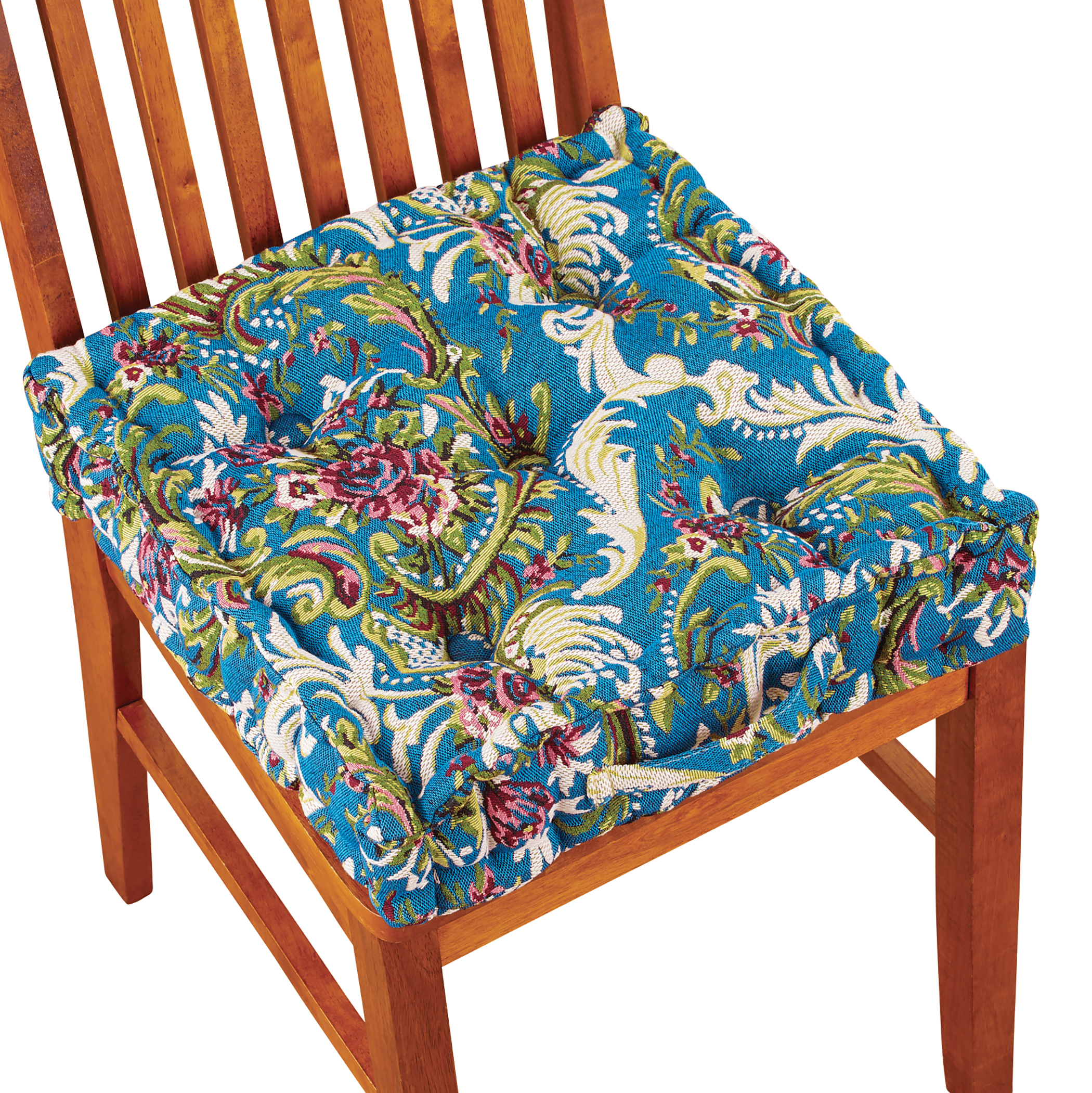 Collections Etc Thick Padded Tapestry Booster Tufted Chair Cushion Blue