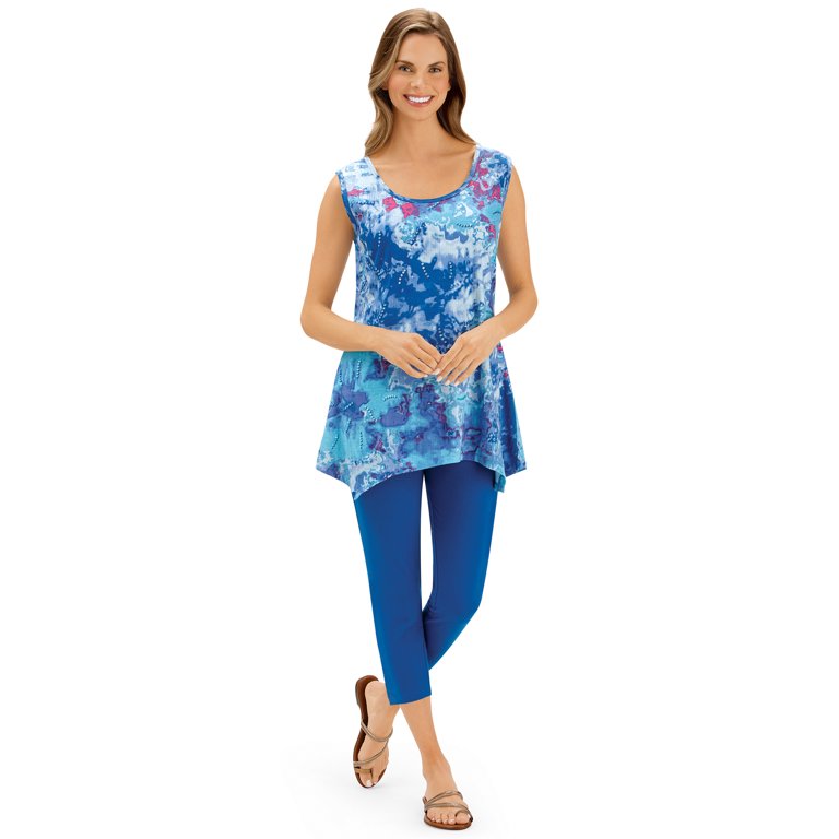 Collections Etc Tie Dye Sleeveless Tunic Top & Capri Leggings 2-Piece Set 