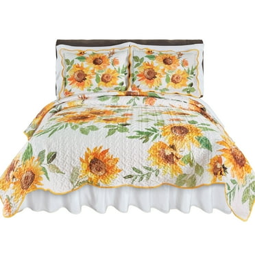 Collections Etc Trailing Sunflower Reversible Scalloped Edge Quilt