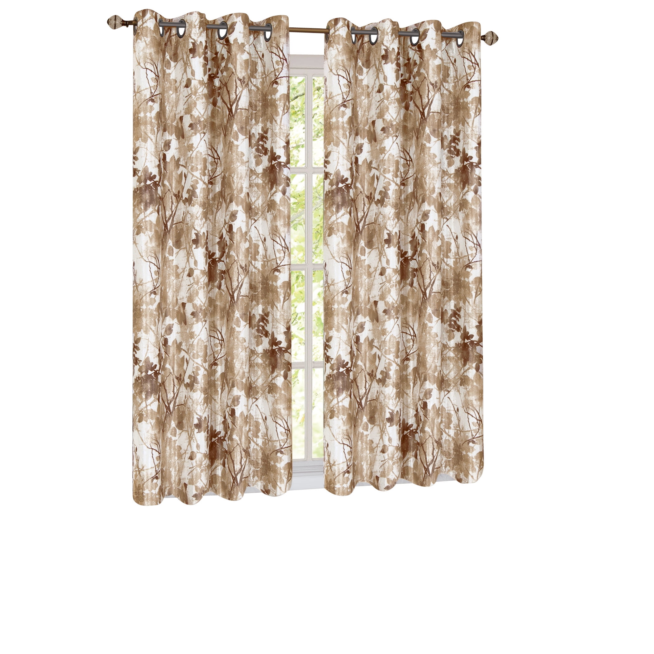 Tan Polyester Blackout Kitchen Window Panel with Lace Detail