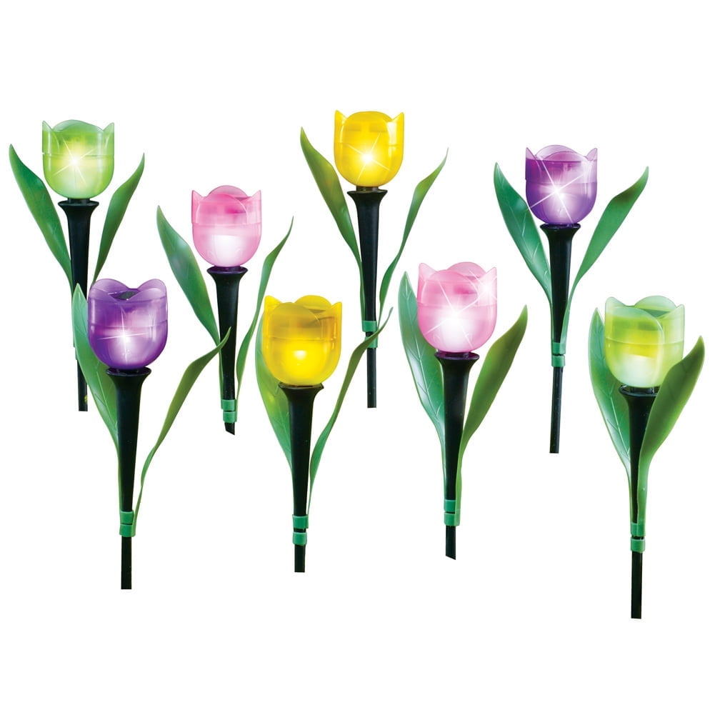 Multicolor Solar-Powered Tulip Garden Stakes Set of 8