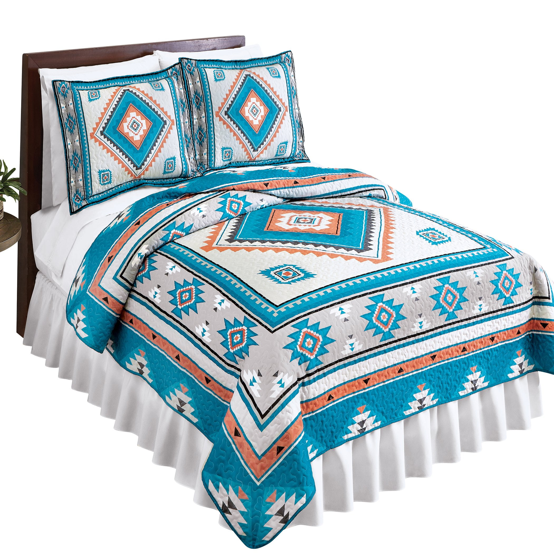 Collections Etc Turquoise Southwest Aztec Pattern Reversible Quilt
