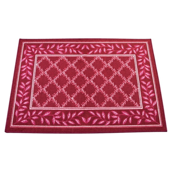 Collections Etc Two-Tone Lattice Rug with Leaf Border with Skid-Resistant Backing, Home Decor and Floor Protection, Burgundy, 24" X 36"