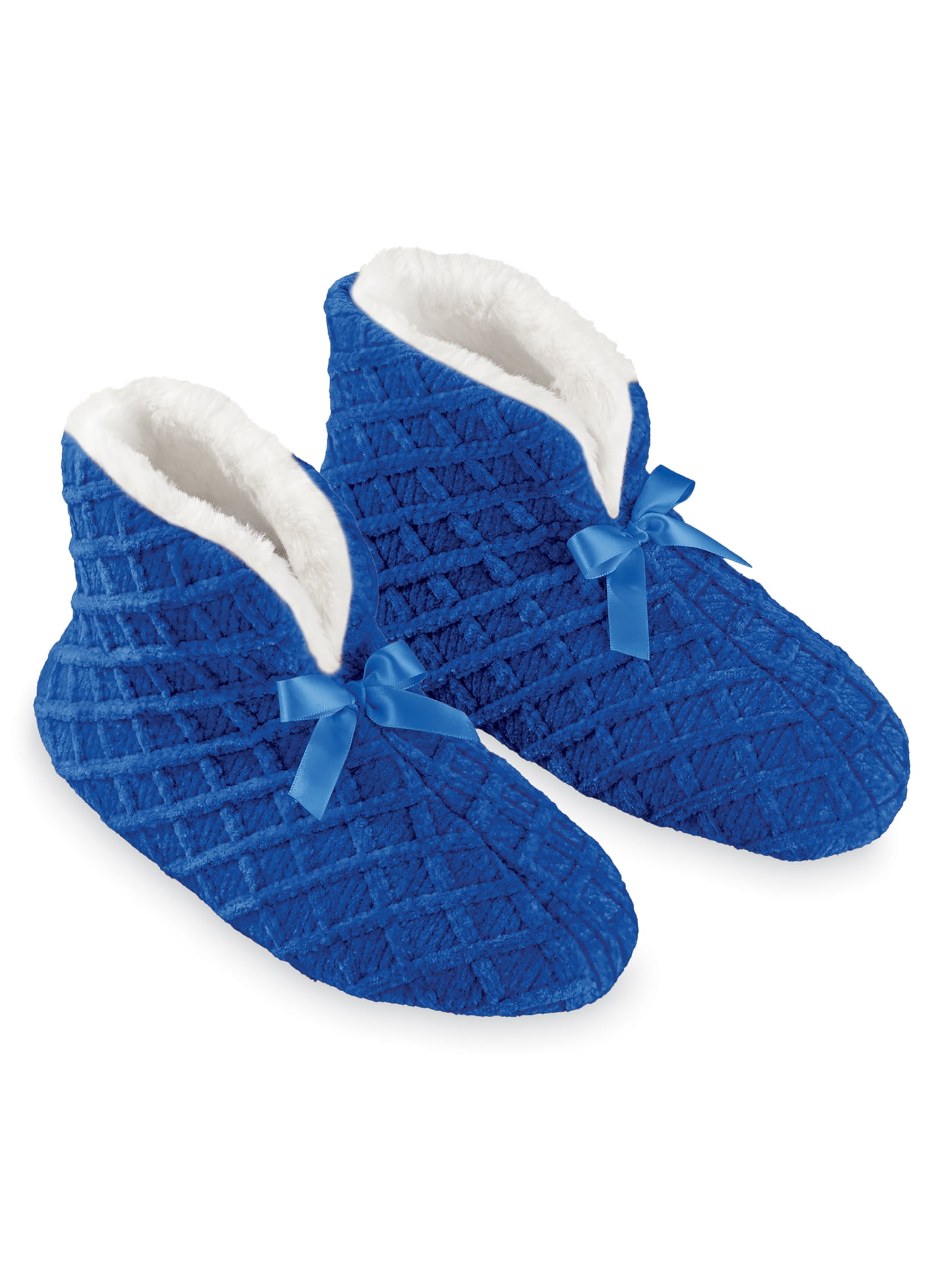Collections Etc UltraPlush Chenille Faux Fur Booties with Slip