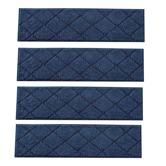 Collections Etc Ultra-Soft Diamond Design Slip-Resistant Stair Treads - Set of 4 Blue