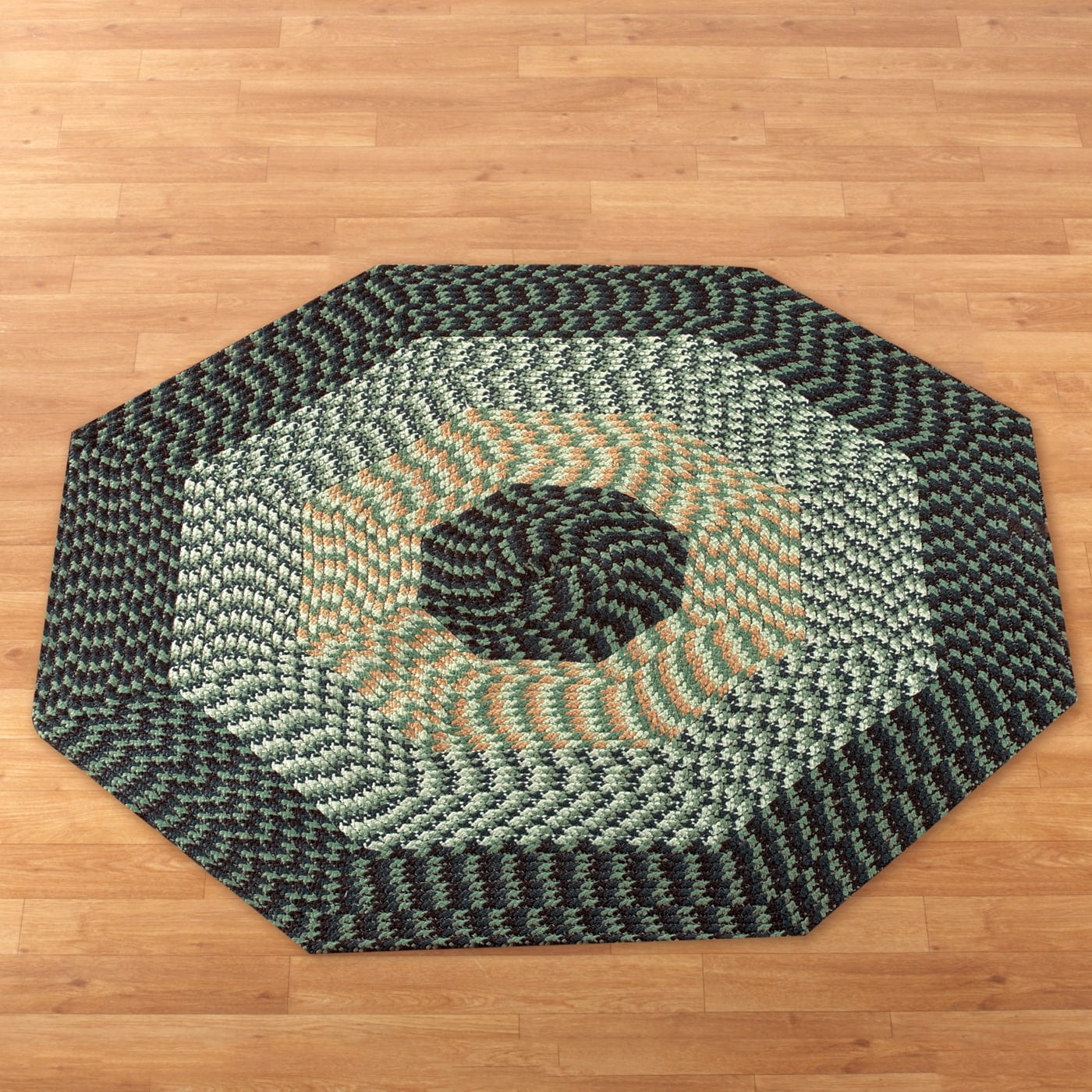 Green Braided Polypropylene 4' Octagon Accent Rug