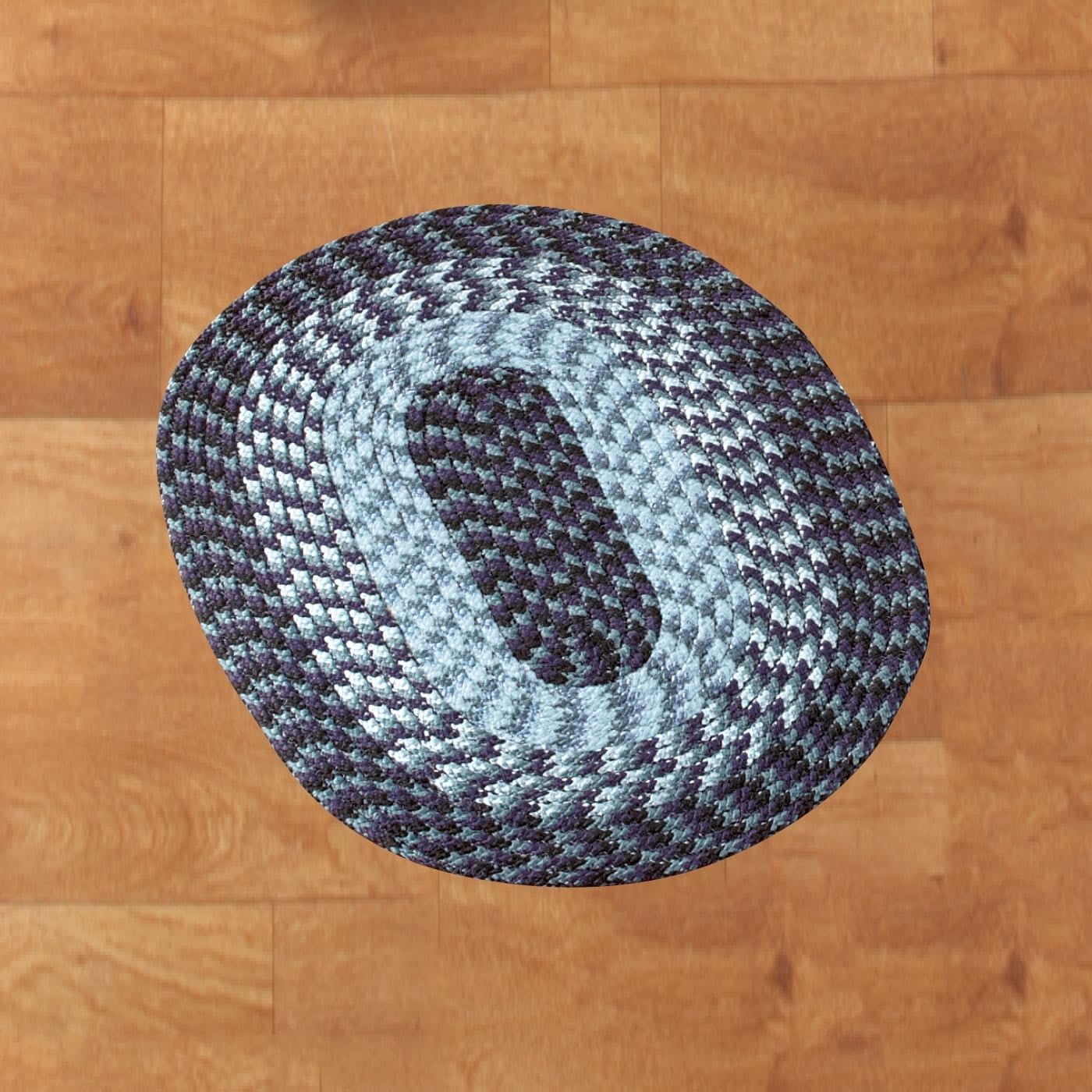 Navy and Gray Braided Oval Synthetic Rug 20" x 30"