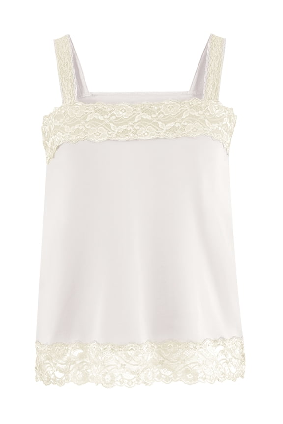 Collections Etc Versatile Solid Color Lace Trim Square Neckline Camisole Tank Top for Layering