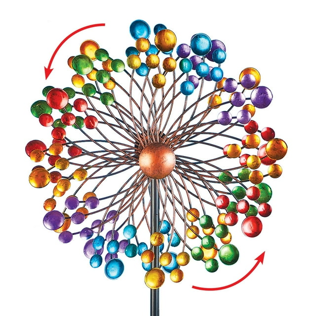 Collections Etc Vibrant DoubleSided Rainbow Colored Spinner with Stake Seasonal Outdoor