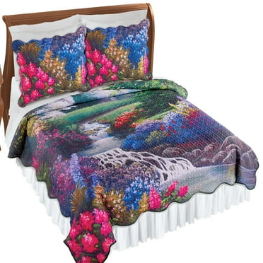 Collections Etc Vibrant Floral Waterfall Scalloped Edge Quilt