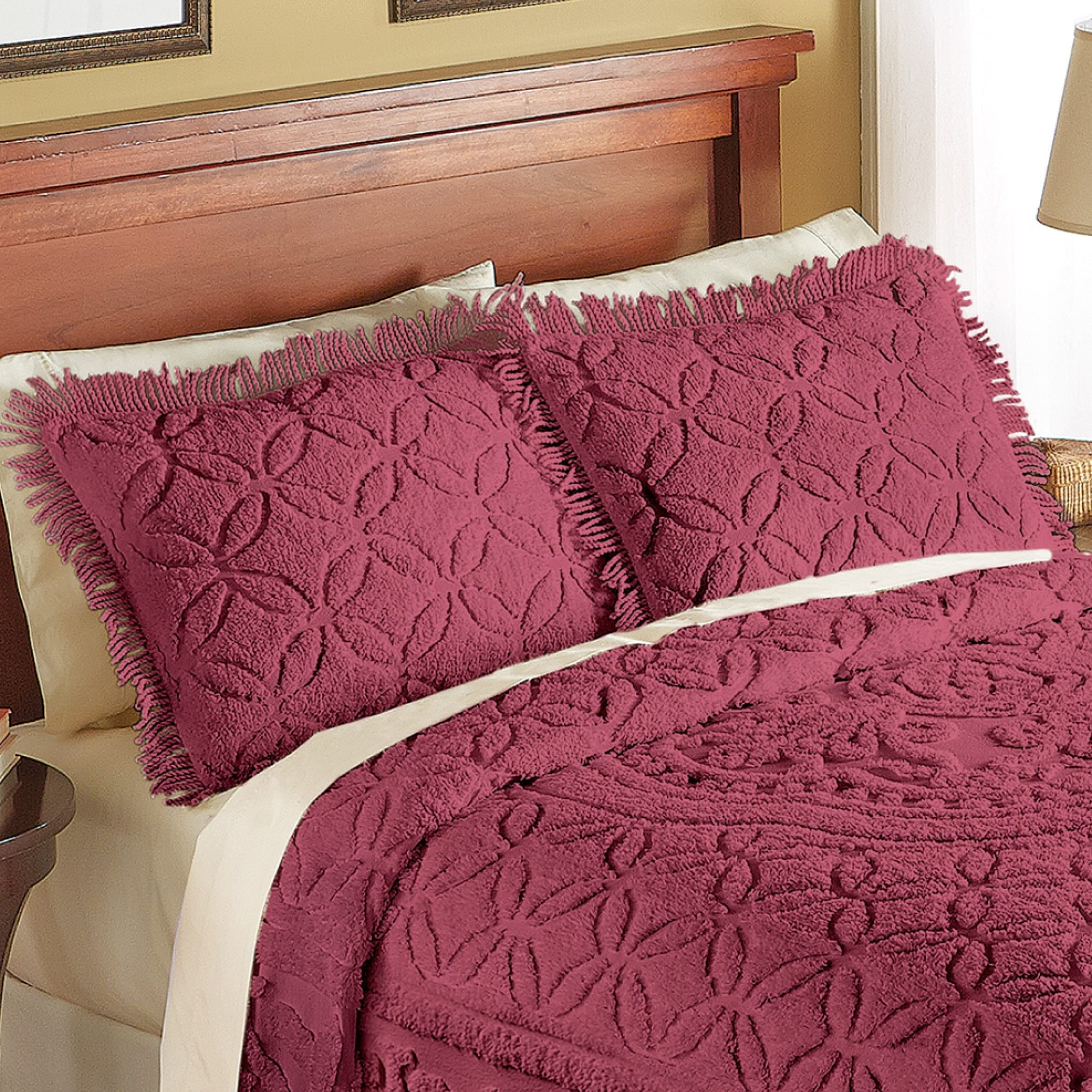 Burgundy Cotton Chenille Fringe Standard Pillow Sham
