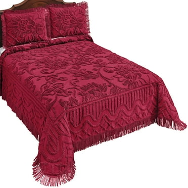Collections Etc Vintage-Style Melanie Cotton Chenille Bedspread Burgundy Queen