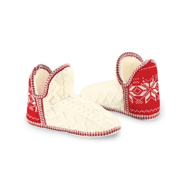 Collections Etc Warm & Cozy Braid Trim Cable Knit Bootie Slippers