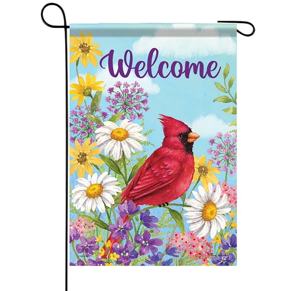 Collections Etc Welcome Cardinal Floral Garden Double-Sided Garden Flag