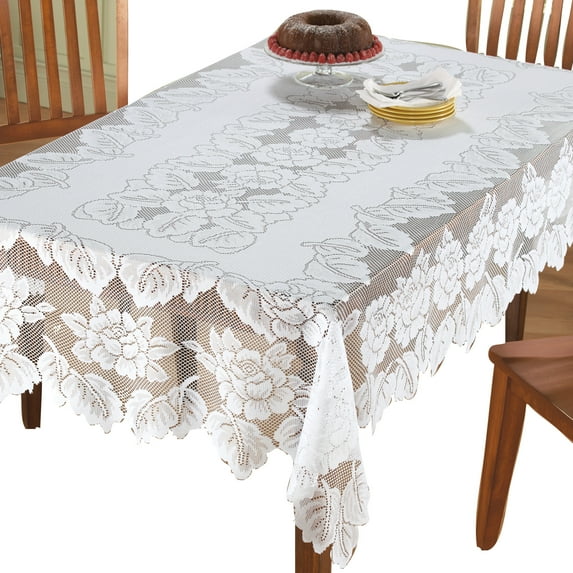 Collections Etc White Floral Lace Tablecloth 54" x 72"