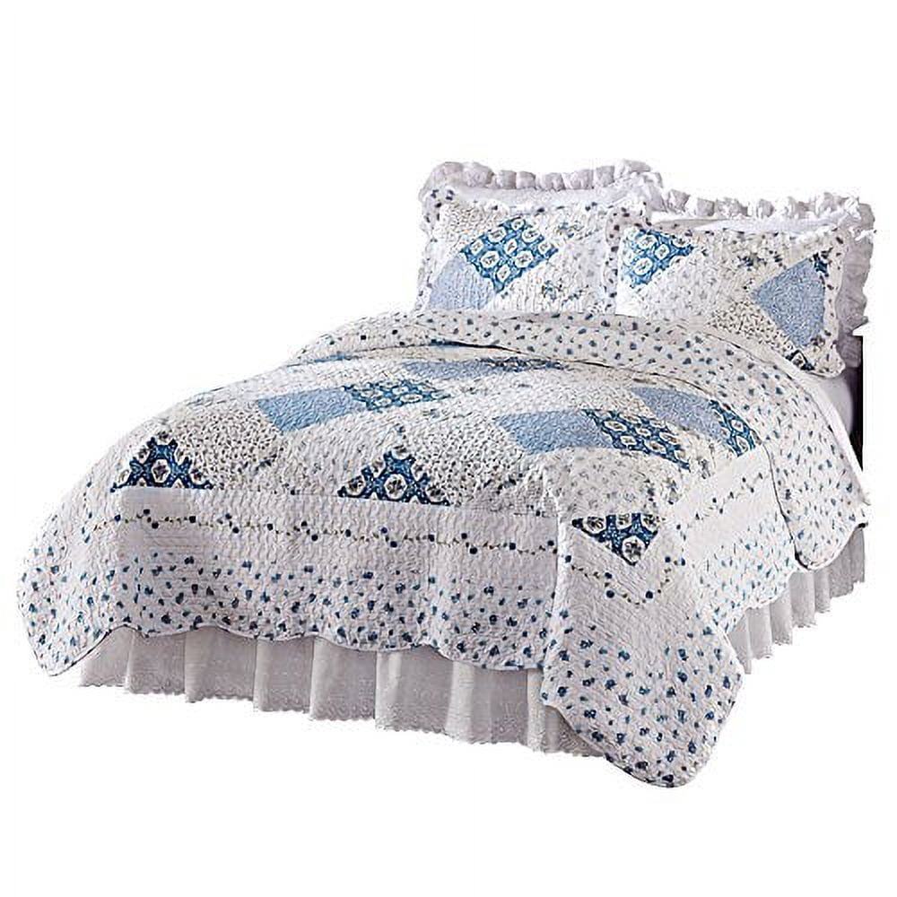 Collections Etc Wilmington Blue and White Quilt, Twin, Multi