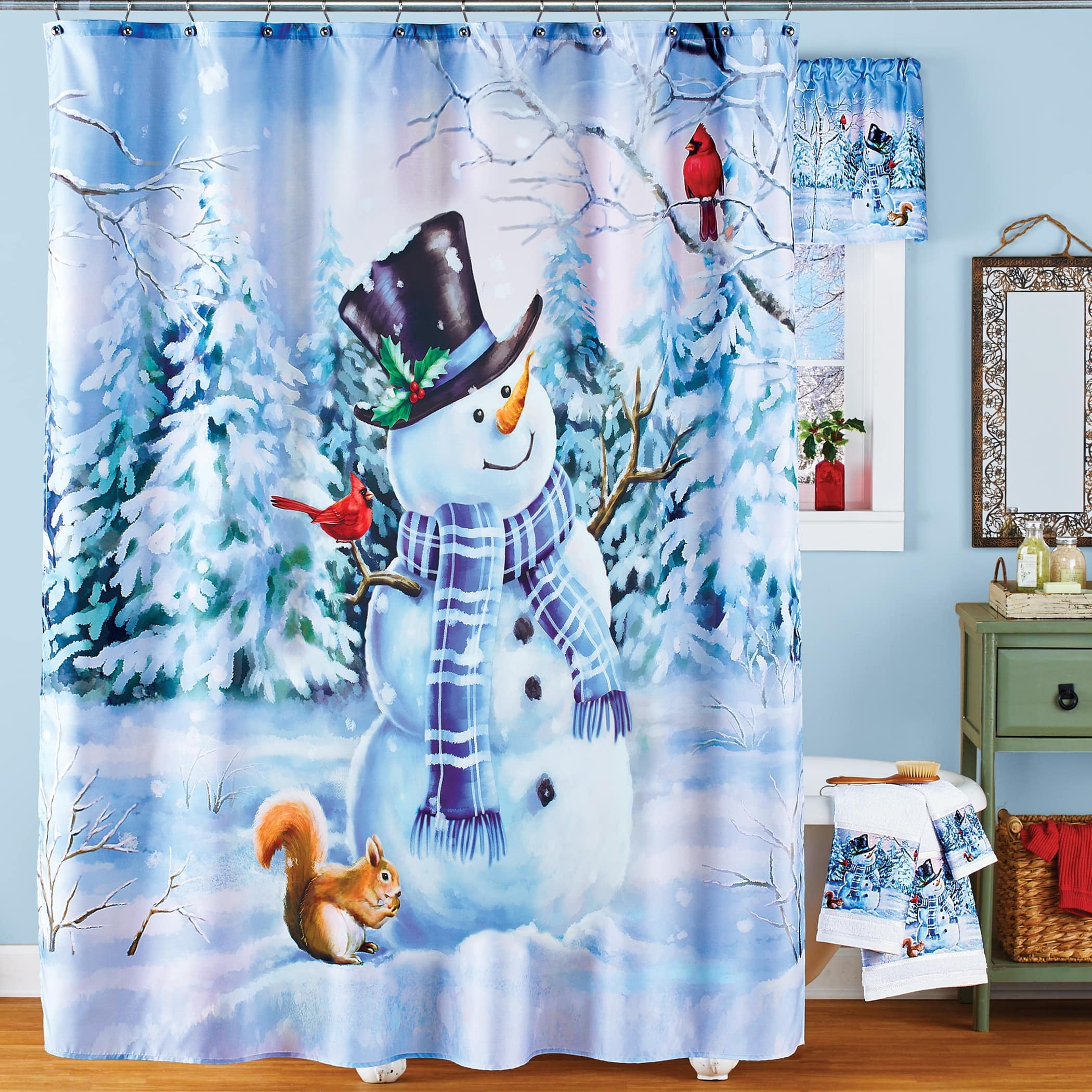Winter Wonderland Snowman Polyester Shower Curtain with Hooks