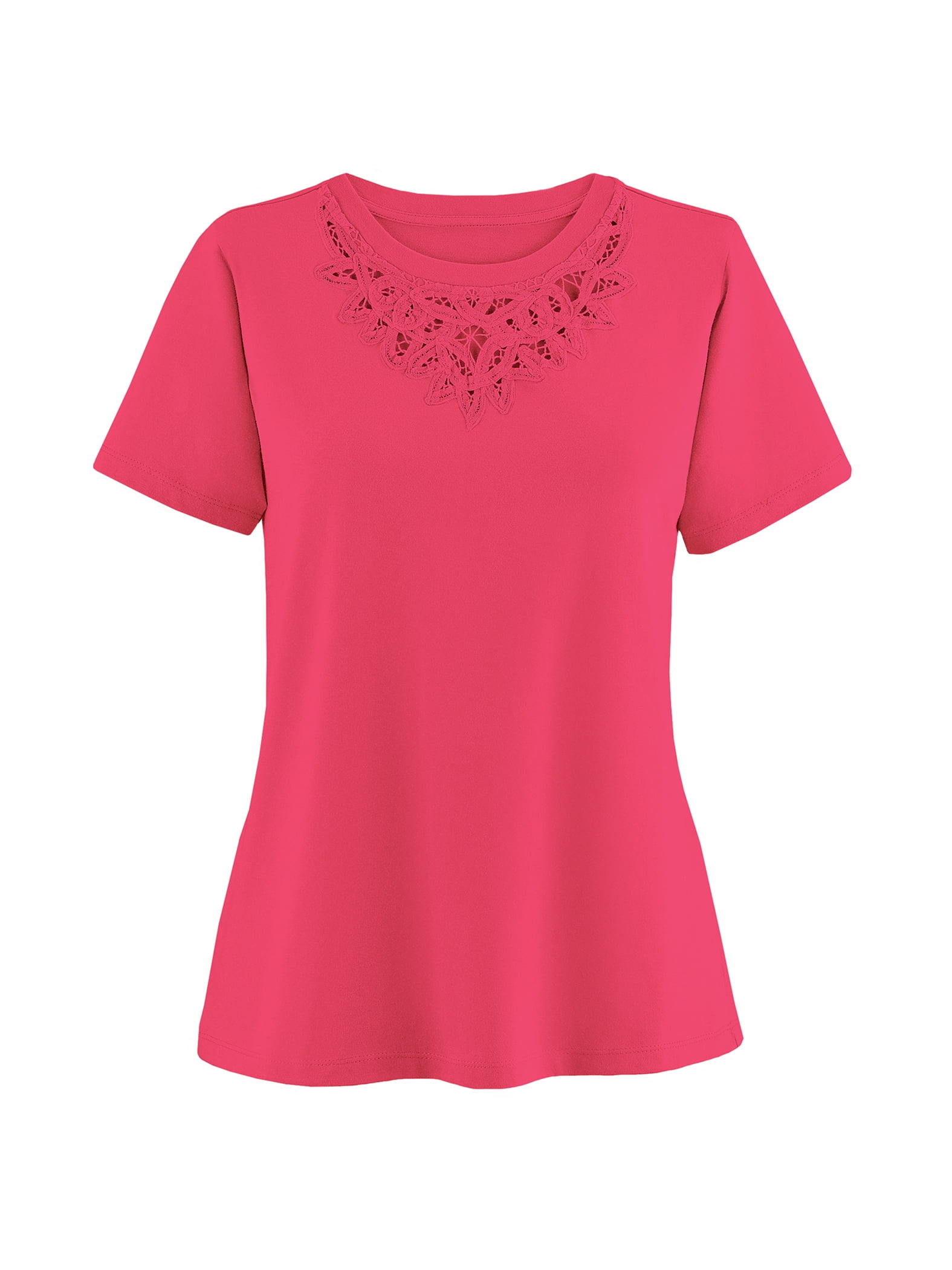 【COLOR iN ID】Forming lace short sleeve tee Collections Etc Women's Beautiful Battenburg Lace Trim Short