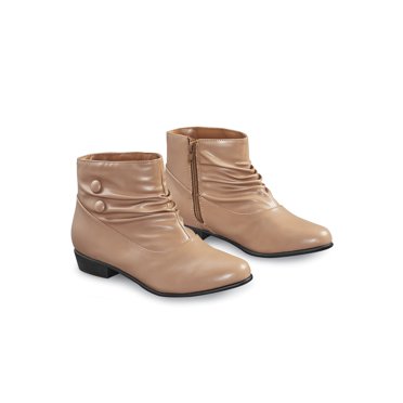 Collections Etc Women's Button Ankle Slouch Boots W/Low Heel BLACK 11